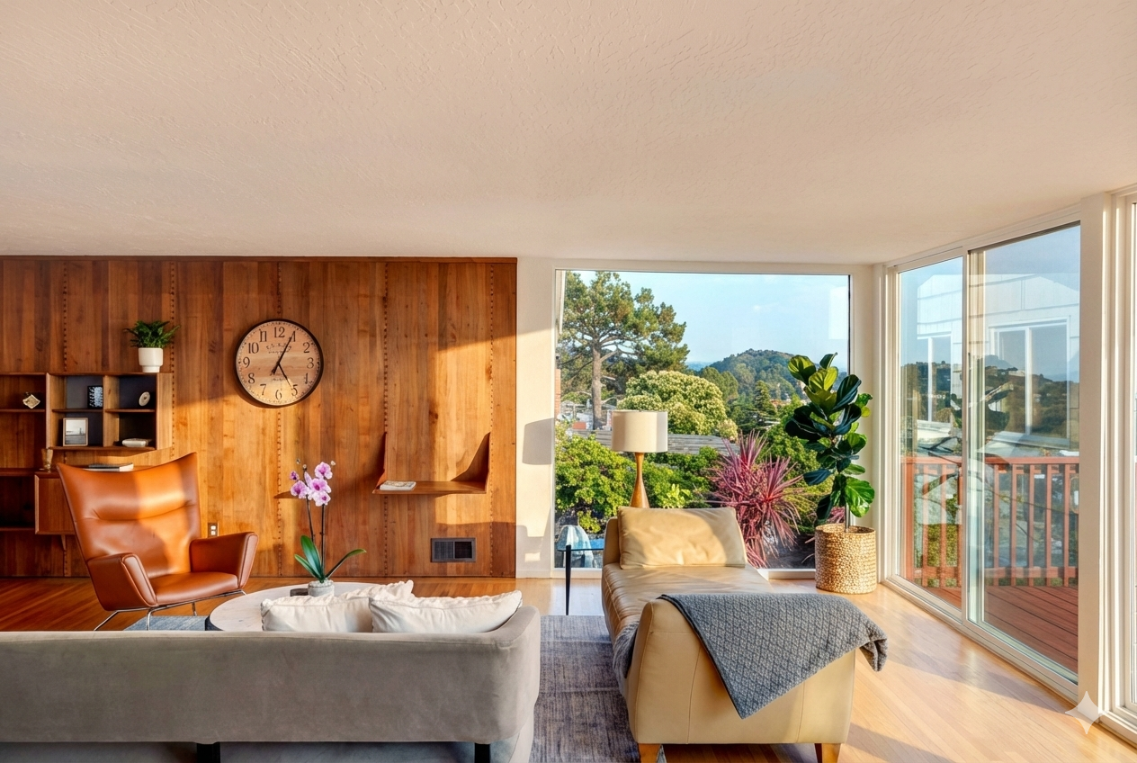 Beautifully staged living room in Oakland